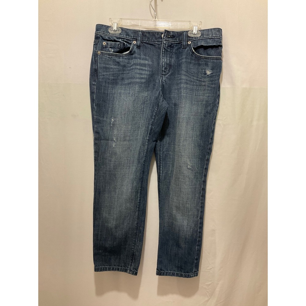 Ann Taylor LOFT Medium Wash Distressed Relaxed Boyfriend Jeans Womens Blue‎